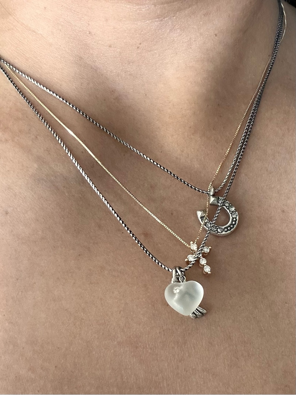Brighton Sterling Silver GOOD LUCK double necklace pendant with charms